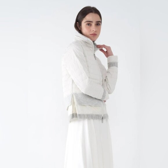 BRAND NEW Sosken Designer White Down Puffer Longline Fur Trim Jacket Coat XL XXL - Picture 1 of 14